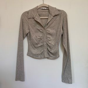 Like new! Reformation Elin Knit ribbed crop button up collar long sleeve top S